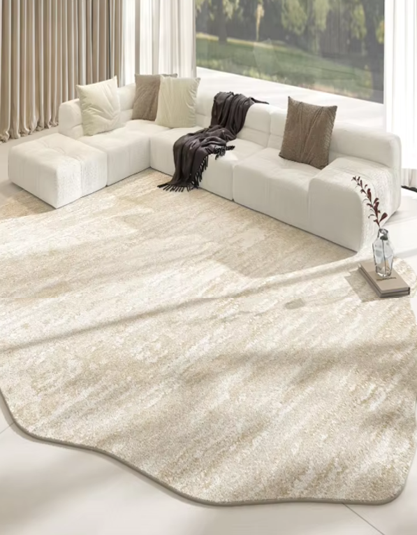 Marble Pattern Area Rug with Irregular Silhouette