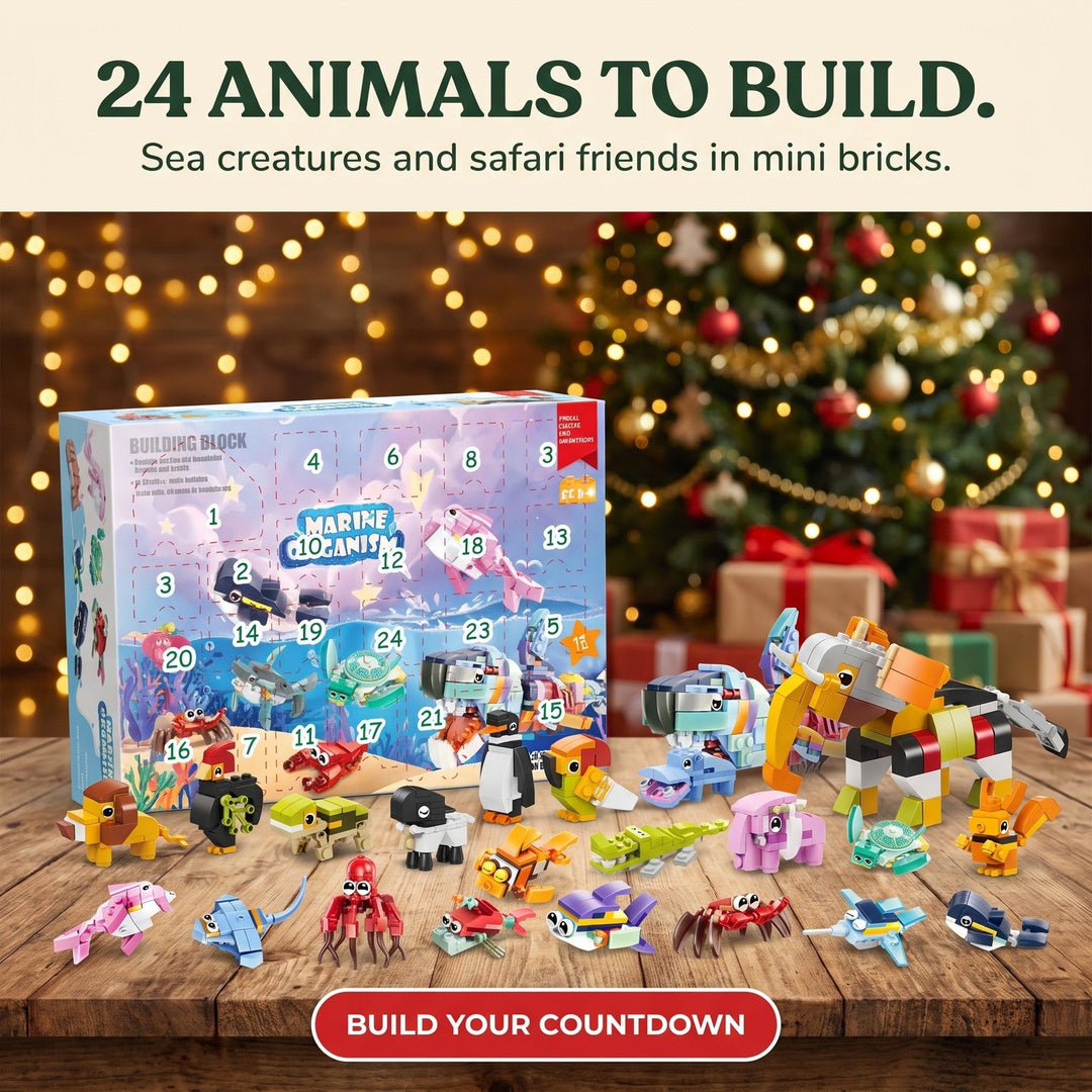 Sea and Safari Animal Brick Advent Calendar, 24 Builds with a Big Sea Creature
