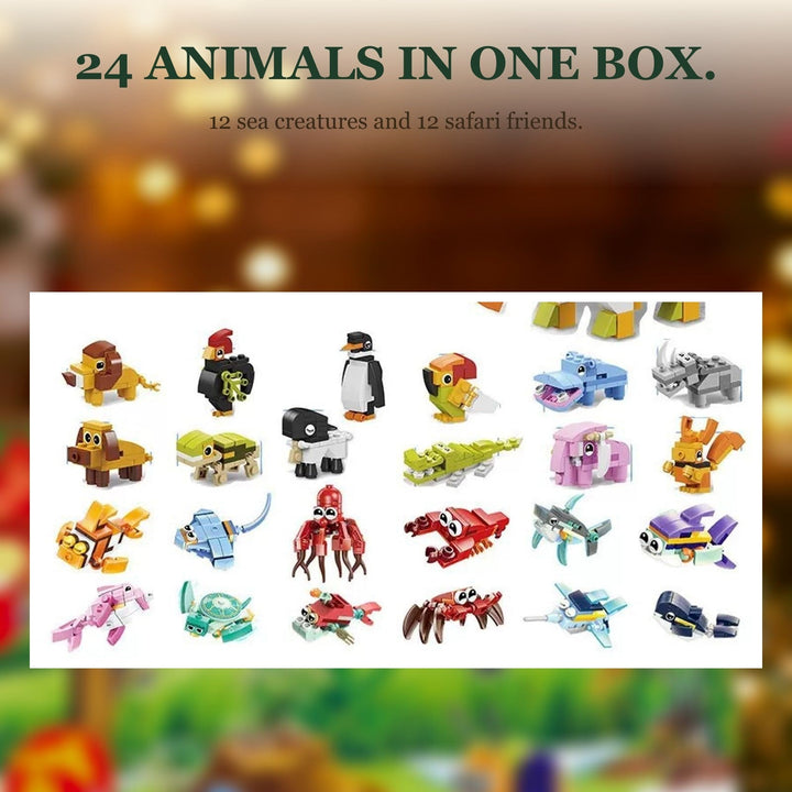 Sea and Safari Animal Brick Advent Calendar, 24 Builds with a Big Sea Creature