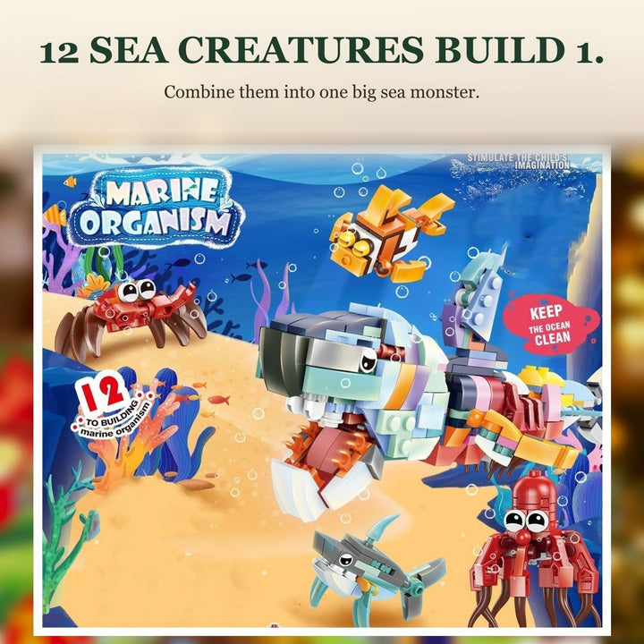 Sea and Safari Animal Brick Advent Calendar, 24 Builds with a Big Sea Creature