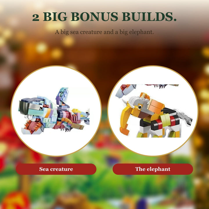 Sea and Safari Animal Brick Advent Calendar, 24 Builds with a Big Sea Creature
