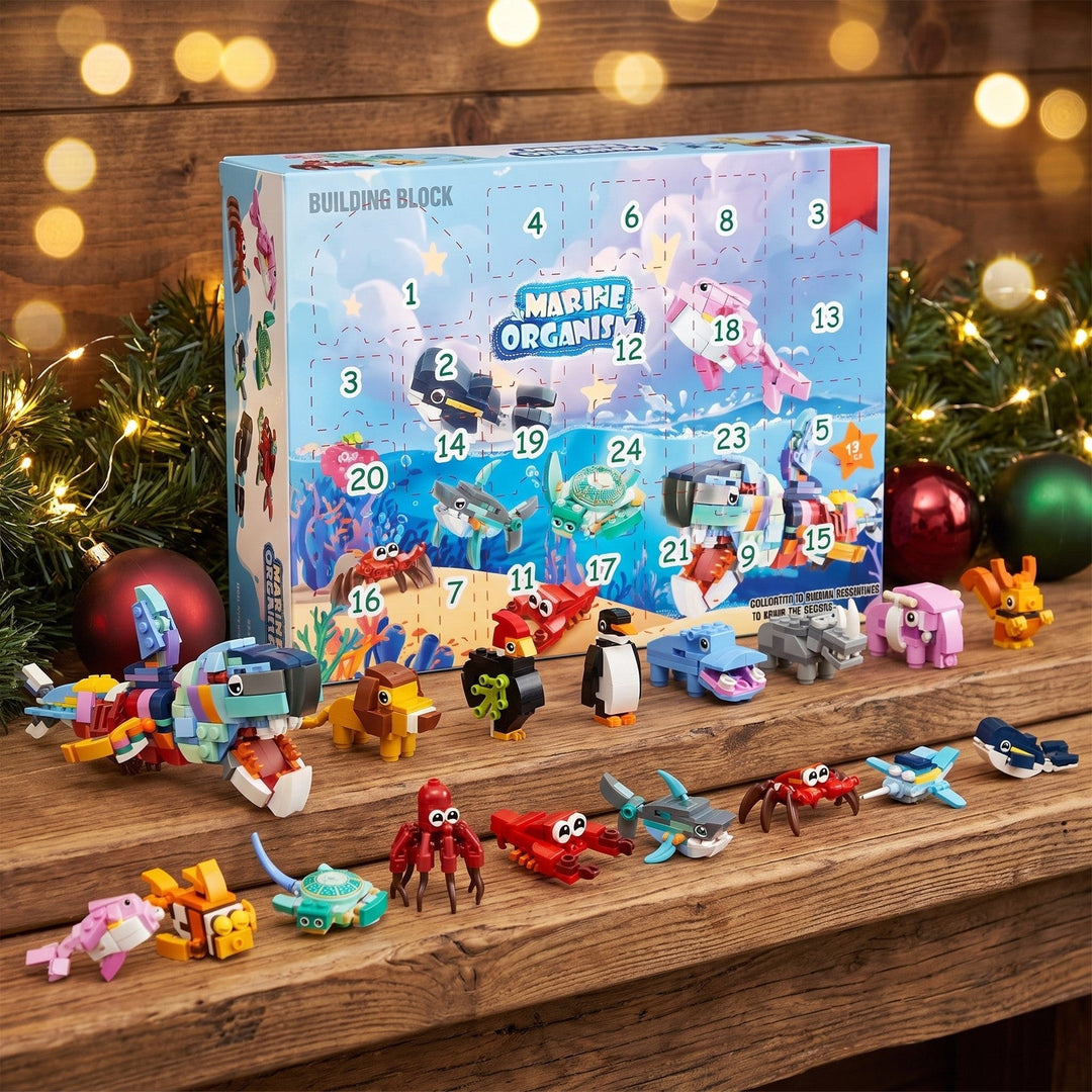 Sea and Safari Animal Brick Advent Calendar, 24 Builds with a Big Sea Creature