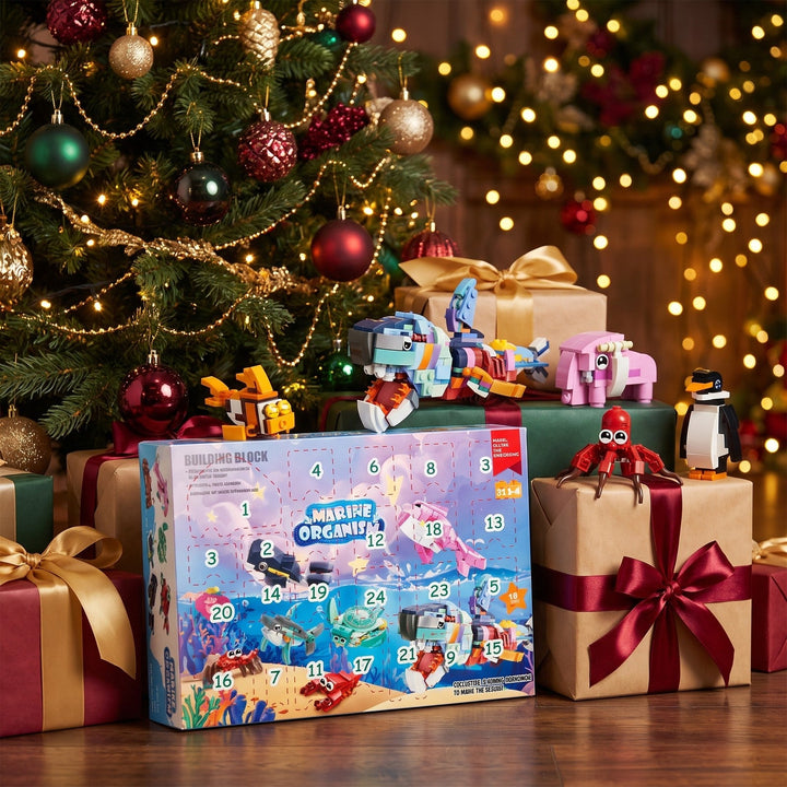 Sea and Safari Animal Brick Advent Calendar, 24 Builds with a Big Sea Creature