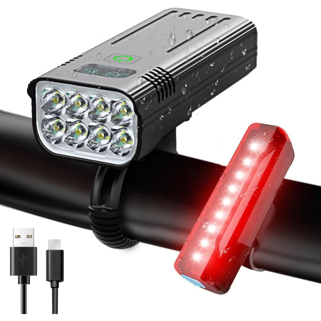 Matte Black USB Rechargeable Bike Light Set with Digital Display