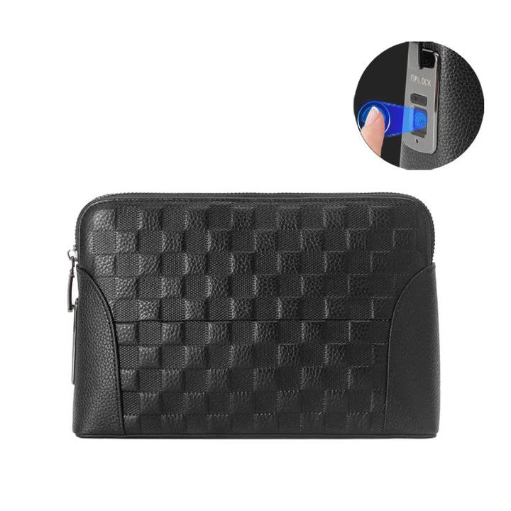 Men’s Leather Handbag with Fingerprint Lock – Anti-Theft Clutch &amp; Wallet