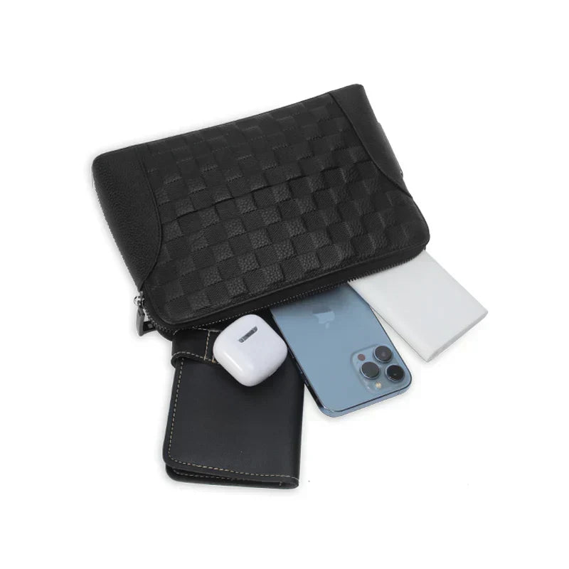 Men’s Leather Handbag with Fingerprint Lock – Anti-Theft Clutch &amp; Wallet