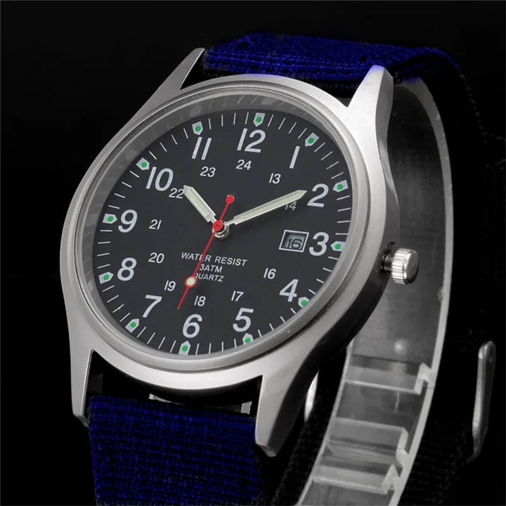 Military-Style Luminous Quartz Field Watch with Nylon Strap and Date Display