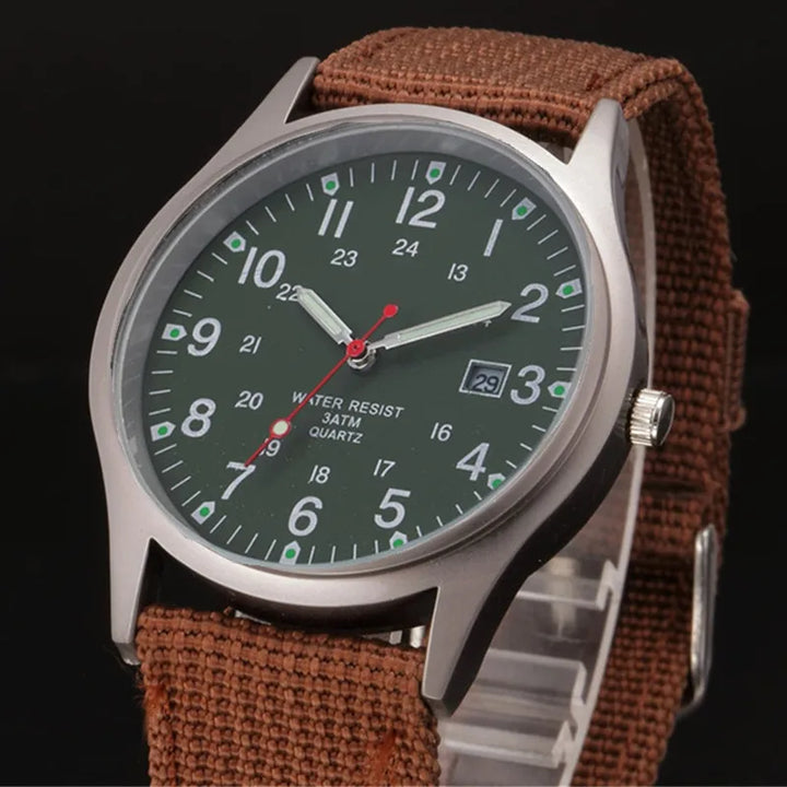 Military-Style Luminous Quartz Field Watch with Nylon Strap and Date Display