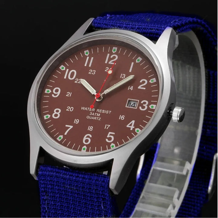 Military-Style Luminous Quartz Field Watch with Nylon Strap and Date Display