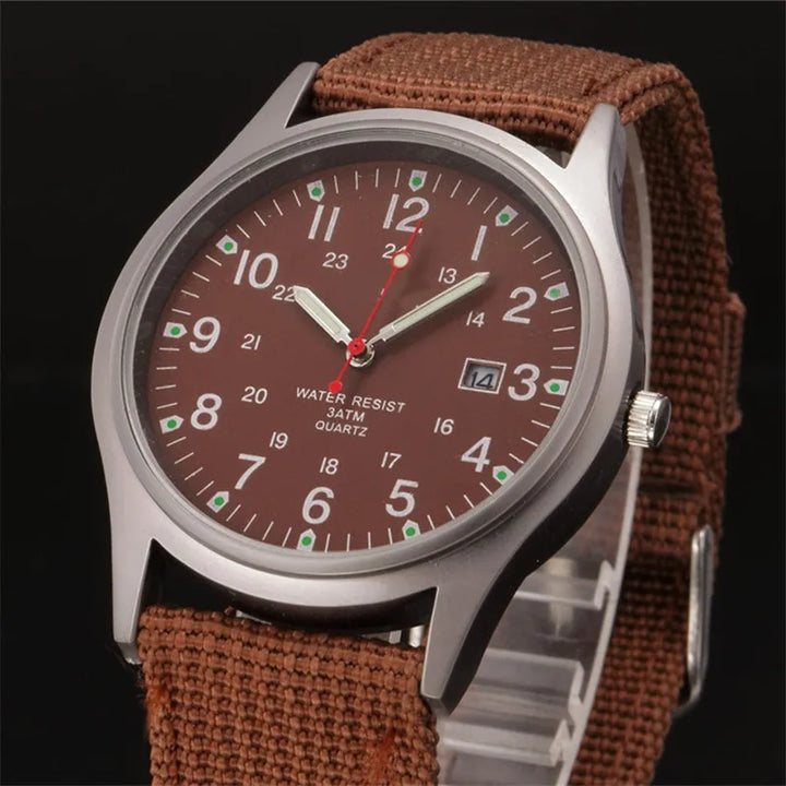 Military-Style Luminous Quartz Field Watch with Nylon Strap and Date Display