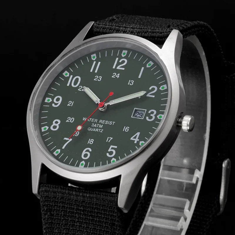 Military-Style Luminous Quartz Field Watch with Nylon Strap and Date Display