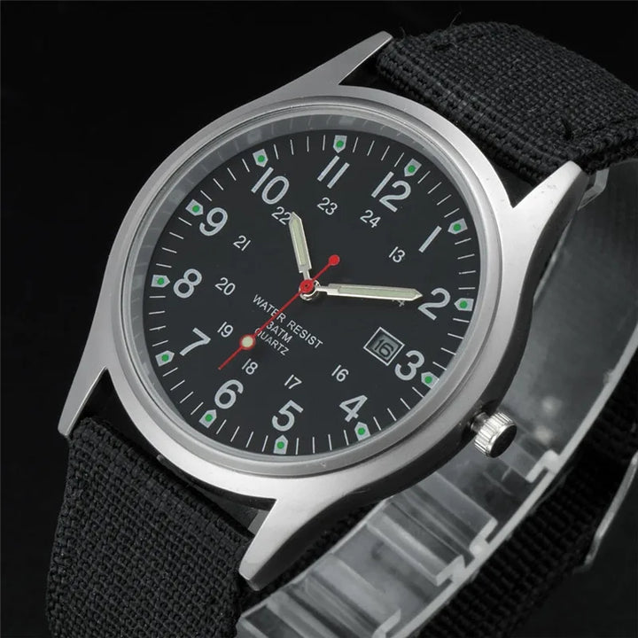 Military-Style Luminous Quartz Field Watch with Nylon Strap and Date Display