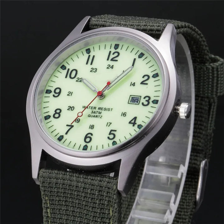 Military-Style Luminous Quartz Field Watch with Nylon Strap and Date Display