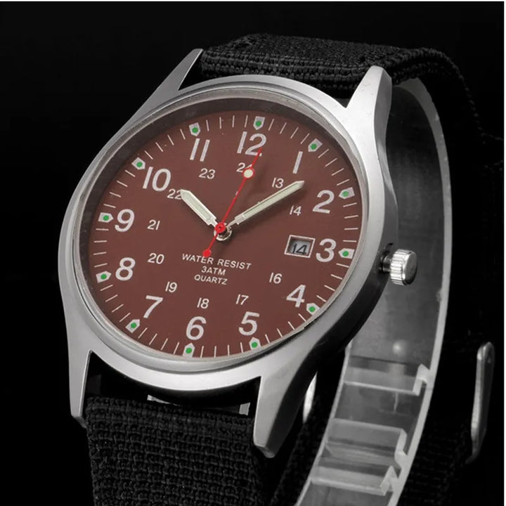 Military-Style Luminous Quartz Field Watch with Nylon Strap and Date Display