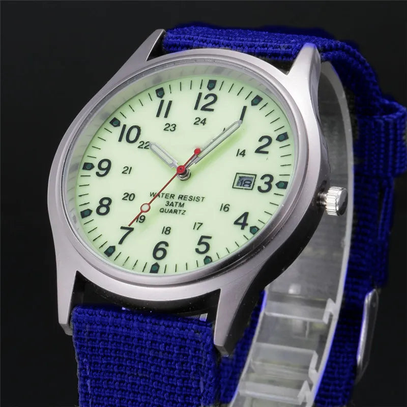 Military-Style Luminous Quartz Field Watch with Nylon Strap and Date Display