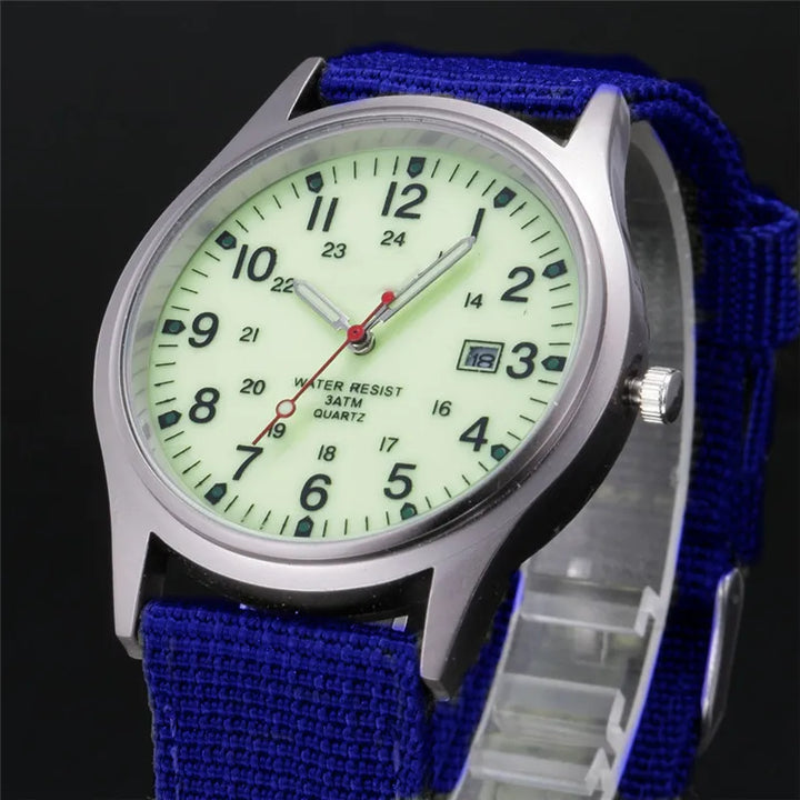 Military-Style Luminous Quartz Field Watch with Nylon Strap and Date Display