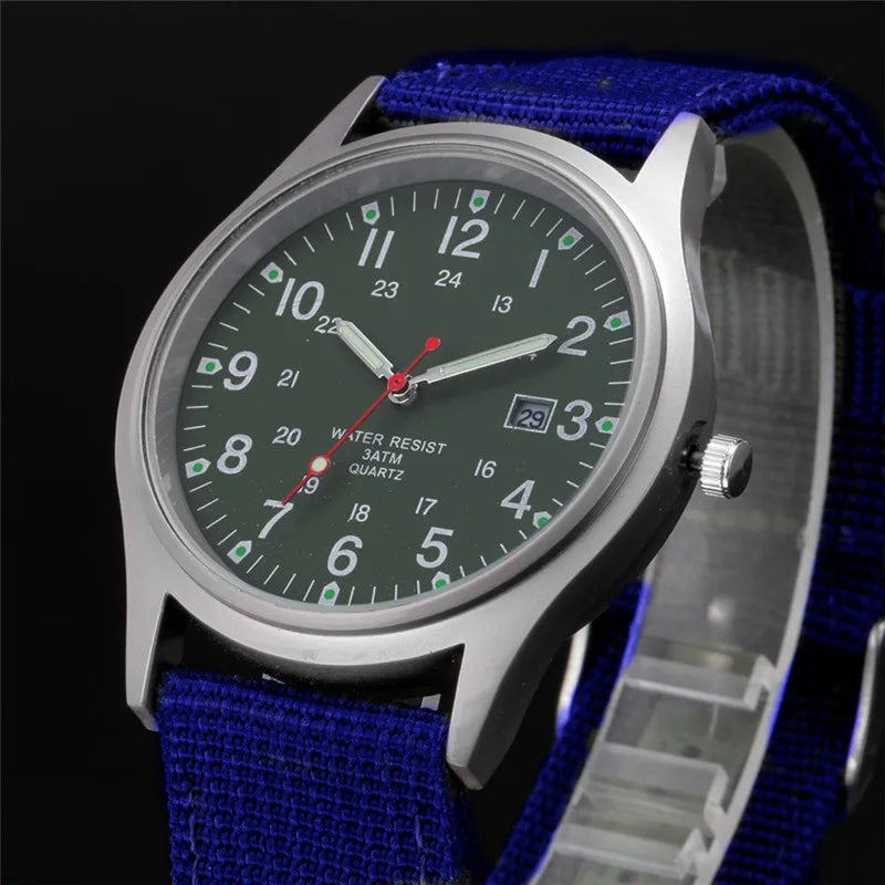 Military-Style Luminous Quartz Field Watch with Nylon Strap and Date Display
