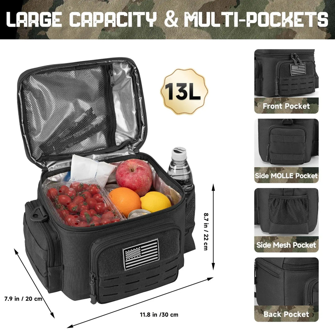 Military Tactical Insulated Meal Bag for Men 13L (Black)