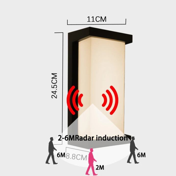 Modern LED Outdoor Wall Light with IP65 Waterproof Rating and Radar Motion Sensor
