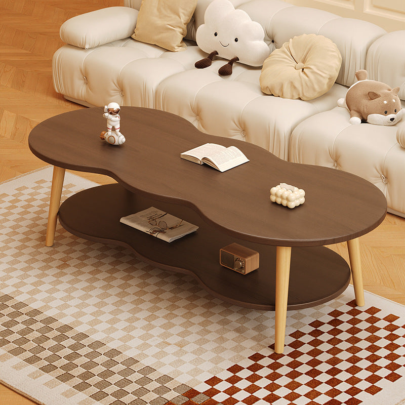Modern Minimalist Cloud-Shaped Oval Pine Wood and MDF Living Room Coffee Table - 1 or 2 Tier