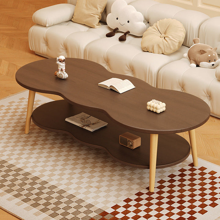 Modern Minimalist Cloud-Shaped Oval Pine Wood and MDF Living Room Coffee Table - 1 or 2 Tier