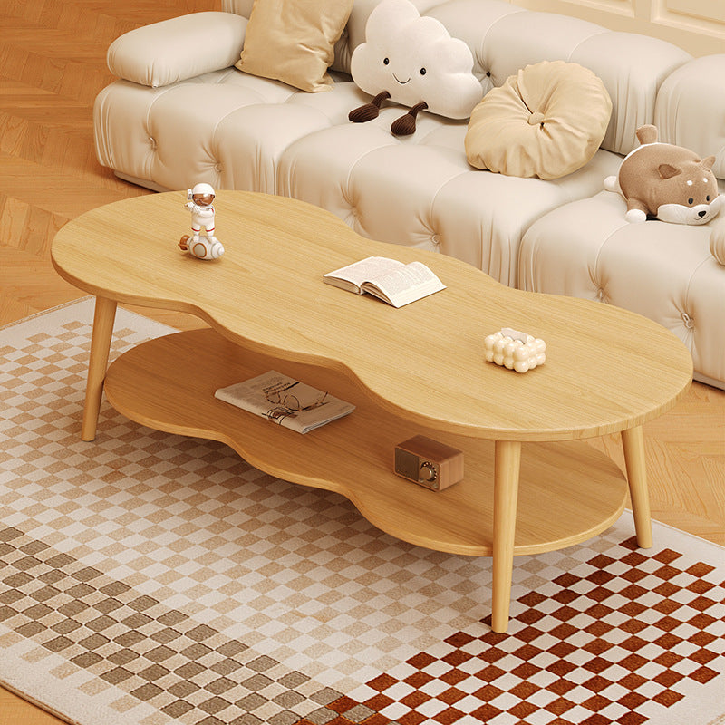 Modern Minimalist Cloud-Shaped Oval Pine Wood and MDF Living Room Coffee Table - 1 or 2 Tier