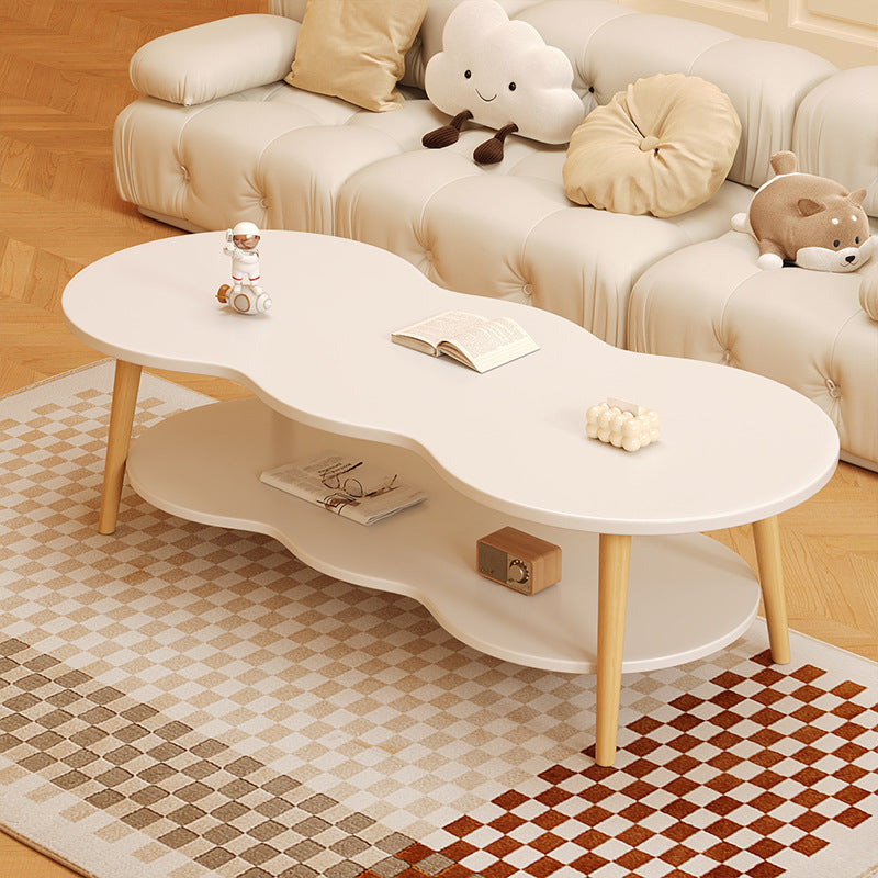 Modern Minimalist Cloud-Shaped Oval Pine Wood and MDF Living Room Coffee Table - 1 or 2 Tier