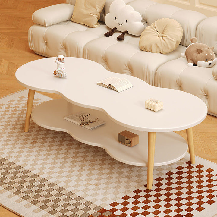 Modern Minimalist Cloud-Shaped Oval Pine Wood and MDF Living Room Coffee Table - 1 or 2 Tier
