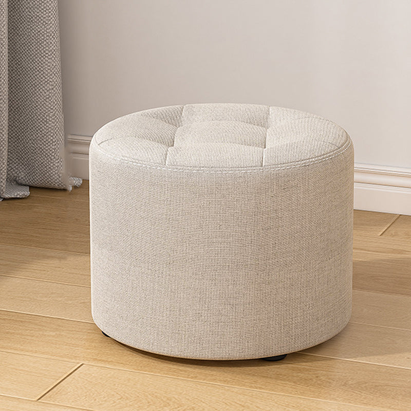 Modern Minimalist Round Cotton Linen Low Stool with Solid Wood Frame and Foam Cushioning for Living Room