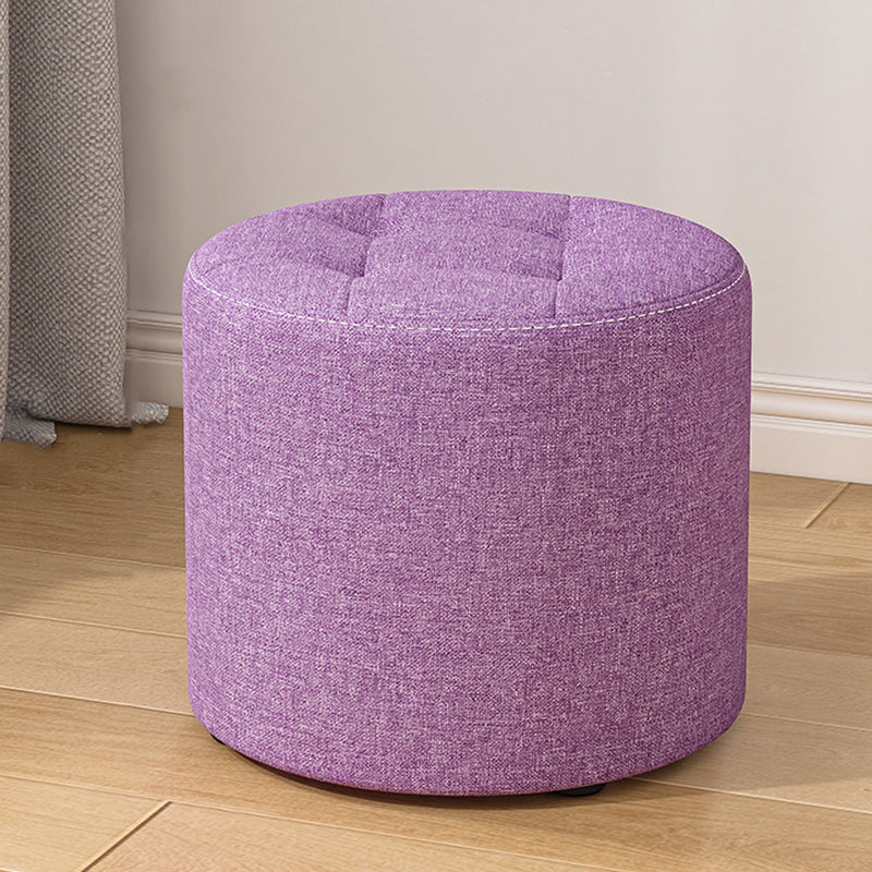 Modern Minimalist Round Cotton Linen Low Stool with Solid Wood Frame and Foam Cushioning for Living Room