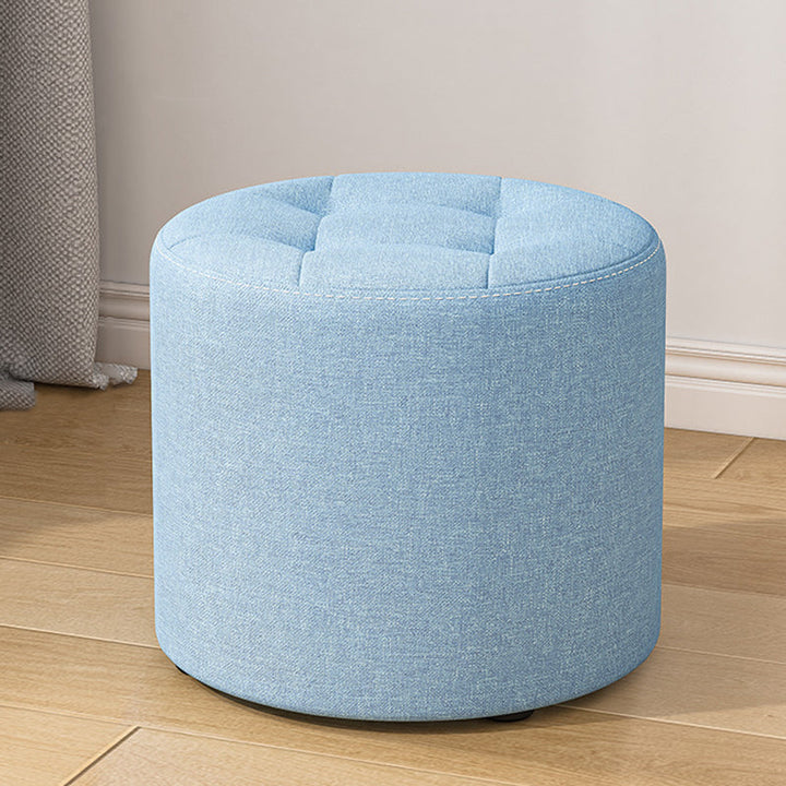 Modern Minimalist Round Cotton Linen Low Stool with Solid Wood Frame and Foam Cushioning for Living Room