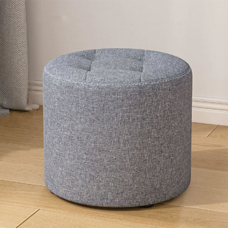 Modern Minimalist Round Cotton Linen Low Stool with Solid Wood Frame and Foam Cushioning for Living Room
