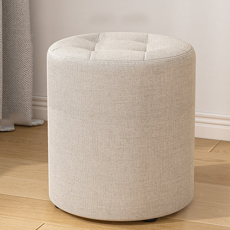Modern Minimalist Round Cotton Linen Low Stool with Solid Wood Frame and Foam Cushioning for Living Room