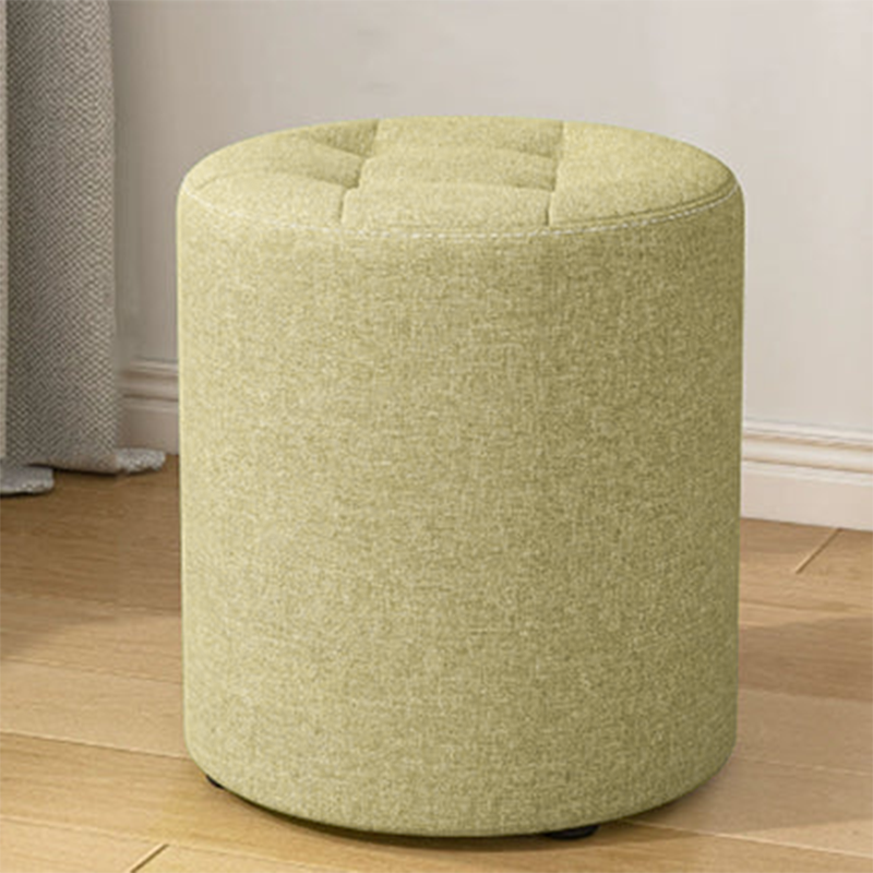 Modern Minimalist Round Cotton Linen Low Stool with Solid Wood Frame and Foam Cushioning for Living Room