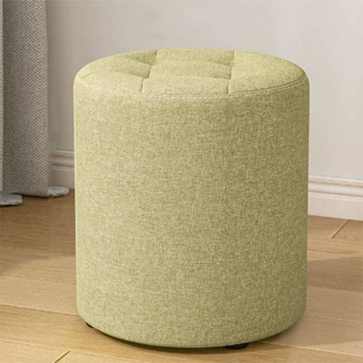 Modern Minimalist Round Cotton Linen Low Stool with Solid Wood Frame and Foam Cushioning for Living Room