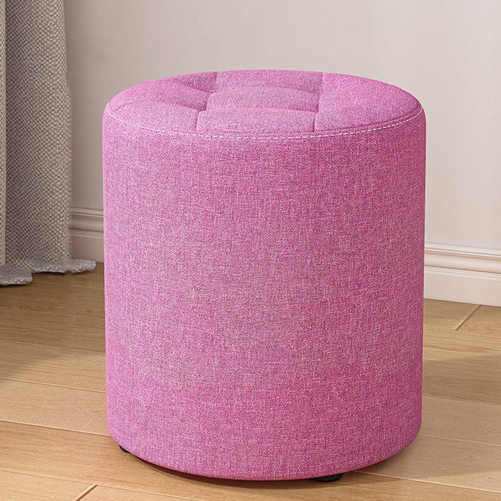 Modern Minimalist Round Cotton Linen Low Stool with Solid Wood Frame and Foam Cushioning for Living Room
