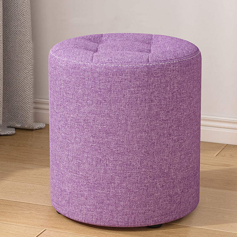 Modern Minimalist Round Cotton Linen Low Stool with Solid Wood Frame and Foam Cushioning for Living Room