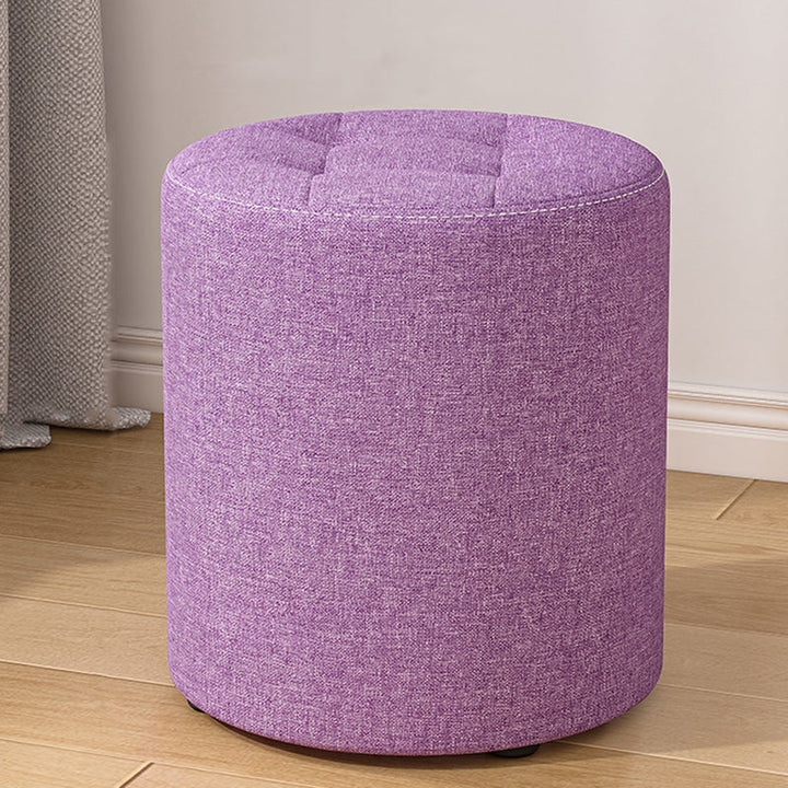 Modern Minimalist Round Cotton Linen Low Stool with Solid Wood Frame and Foam Cushioning for Living Room