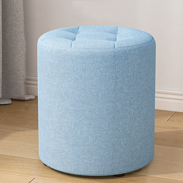 Modern Minimalist Round Cotton Linen Low Stool with Solid Wood Frame and Foam Cushioning for Living Room
