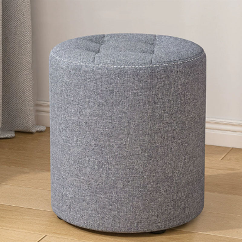 Modern Minimalist Round Cotton Linen Low Stool with Solid Wood Frame and Foam Cushioning for Living Room