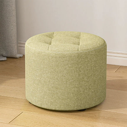 Modern Minimalist Round Cotton Linen Low Stool with Solid Wood Frame and Foam Cushioning for Living Room