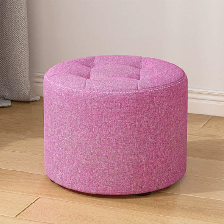Modern Minimalist Round Cotton Linen Low Stool with Solid Wood Frame and Foam Cushioning for Living Room