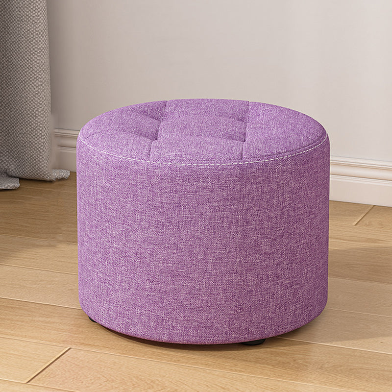 Modern Minimalist Round Cotton Linen Low Stool with Solid Wood Frame and Foam Cushioning for Living Room