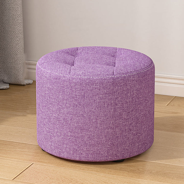 Modern Minimalist Round Cotton Linen Low Stool with Solid Wood Frame and Foam Cushioning for Living Room