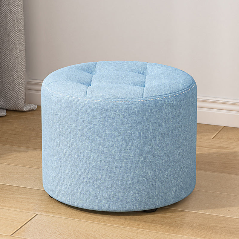 Modern Minimalist Round Cotton Linen Low Stool with Solid Wood Frame and Foam Cushioning for Living Room