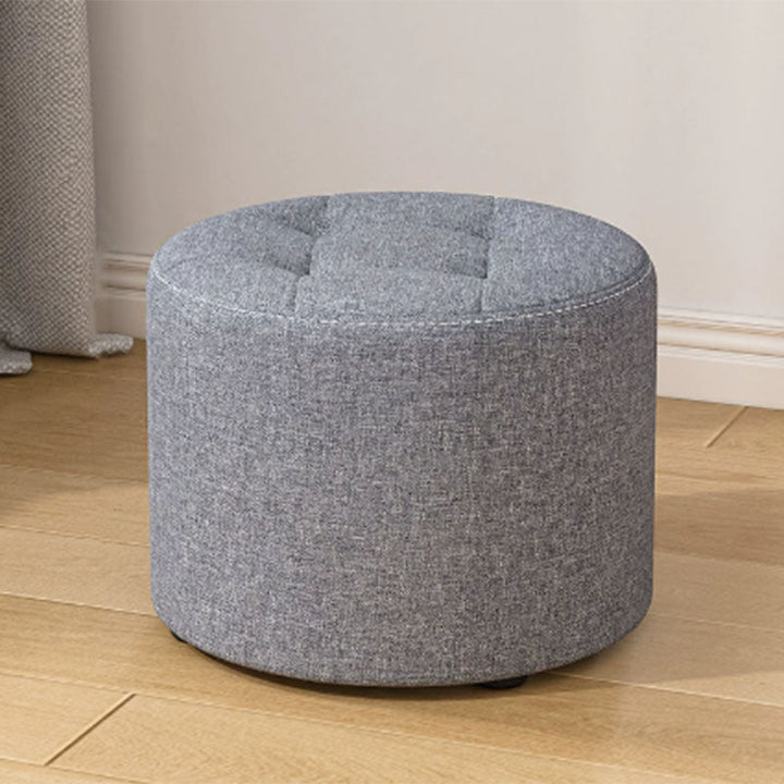 Modern Minimalist Round Cotton Linen Low Stool with Solid Wood Frame and Foam Cushioning for Living Room