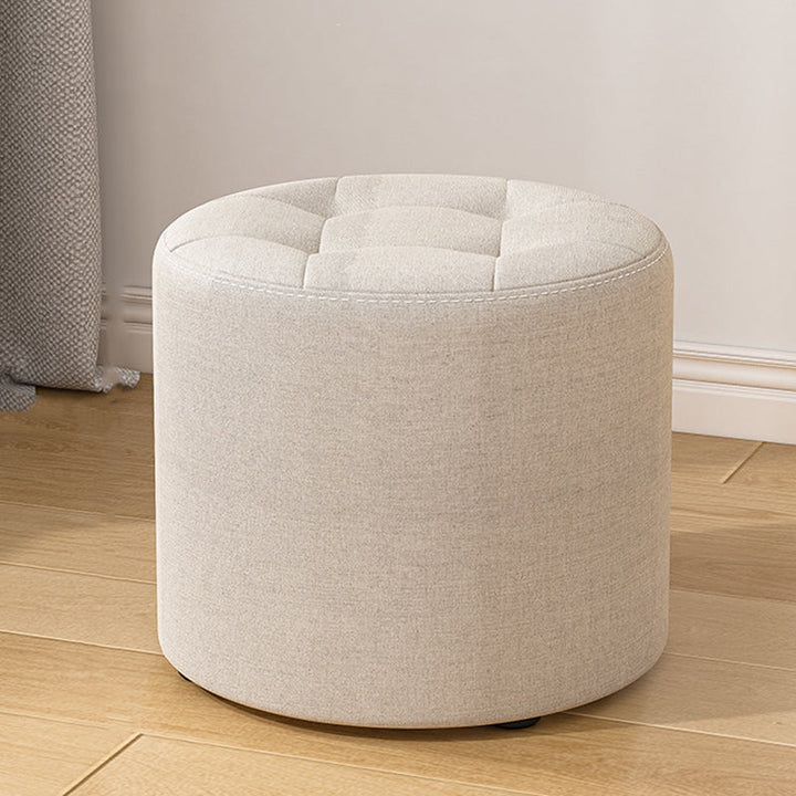 Modern Minimalist Round Cotton Linen Low Stool with Solid Wood Frame and Foam Cushioning for Living Room