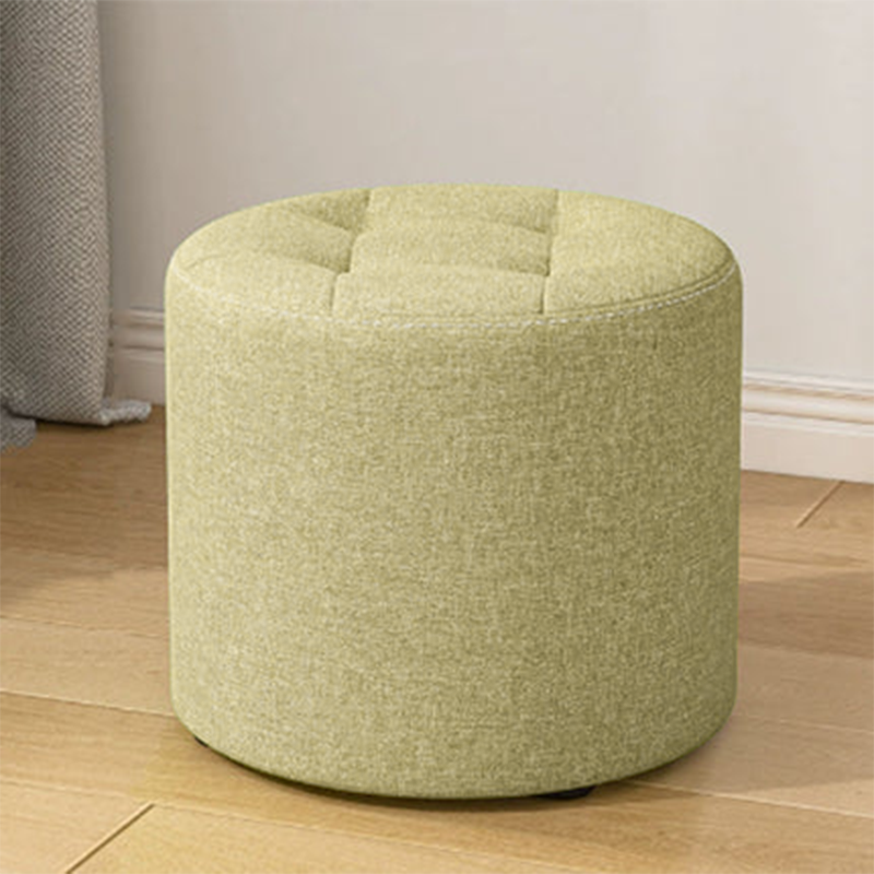 Modern Minimalist Round Cotton Linen Low Stool with Solid Wood Frame and Foam Cushioning for Living Room
