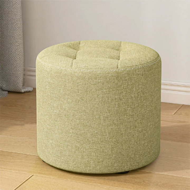 Modern Minimalist Round Cotton Linen Low Stool with Solid Wood Frame and Foam Cushioning for Living Room