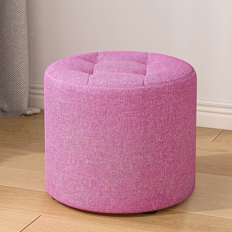 Modern Minimalist Round Cotton Linen Low Stool with Solid Wood Frame and Foam Cushioning for Living Room